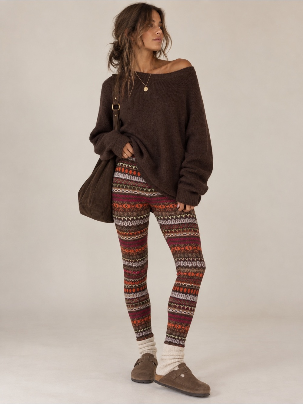 50. Free People Poconos Sweater Leggings Fair Isle Outdoor Skiing Hiking L
